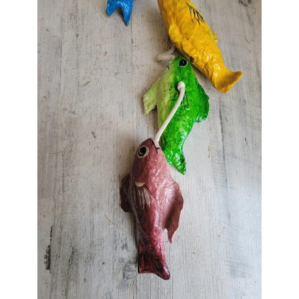 Vintage rainbow paper mache fish hanging unique Ocean Sea home‎ decor